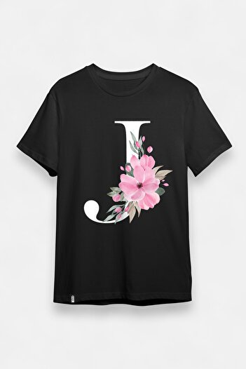 MAYMUUN DESIGN Μαύρο μπλουζάκι με στάμπα με λουλούδια με το γράμμα J
