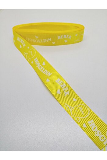 Hobigram Yellow Welcome Baby Themed Grosgrain Ribbon 2.5 cm 1 Meter – Ribbon, Stylish Design, Women's Accessory