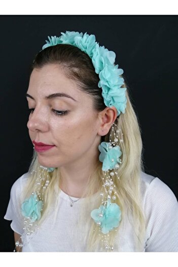 Hobigram Water Green Laser Cut Floral Crown with Earrings Crown Organization Henna Crown Bride Crown Maternity Crown