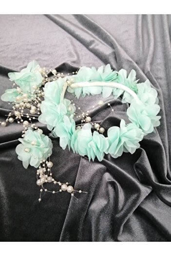 Hobigram Water Green Laser Cut Floral Crown with Earrings Crown Organization Henna Crown Bride Crown Maternity Crown