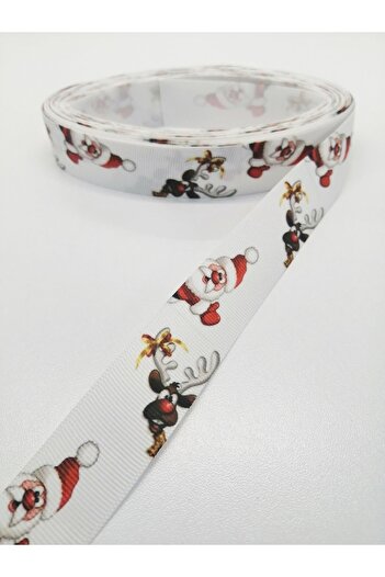 Hobigram Λευκή κορδέλα με μοτίβο Άγιου Βασίλη Grosgrain 2,5 cm 1 μέτρο – Κορδέλα, Κομψό Σχέδιο, Γυναικείο Αξεσουάρ – Ku