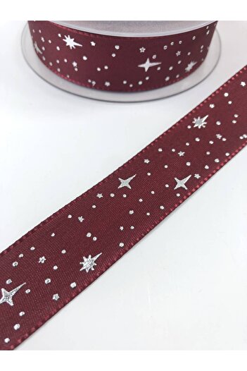 Hobigram Panglică din tafta cu model de stea burgundă Prețul este pentru 1 metru – Panglică, design elegant, accesoriu pentru femei – Kurd