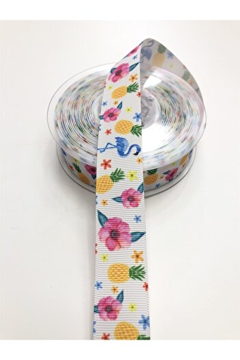 Hobigram Λευκή κορδέλα Grosgrain με σχέδιο Flamingo 2,5 cm – Κορδέλα, Κομψό Σχέδιο, Γυναικείο Αξεσουάρ – Κορδέλα