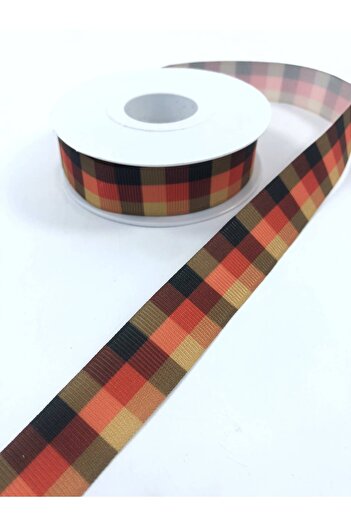 Hobigram Πορτοκαλί κόκκινο καρό μοτίβο Grosgrain κορδέλα – Κορδέλα, κομψό σχέδιο, γυναικείο αξεσουάρ – Κορδέλα