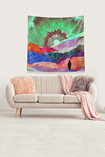 on the clouds رجل متعدد الألوان يشاهد غروب الشمس، قماش مخملي مقاوم للبقع، سجادة حائط Tapestry