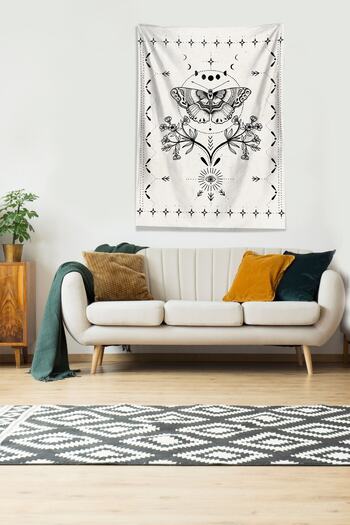 on the clouds Beige Velvet Fabric - Butterfly Patterned Non-Slip Wall Cover and Carpet Tapestry