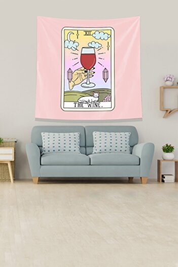 on the clouds Pembe Wine Şarap Tarot Kartı Leke Tutmaz Kadife Kumaş Duvar Örtüsü Duvar Halısı Tapestry