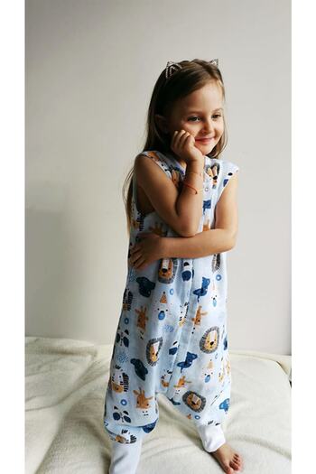 Raduga Collection Blue Cute Headed Muslin Children's Sleeping Bag - Spring