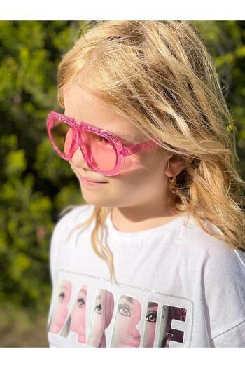 QUEEN AKSESUAR New Trend Fashion Full Protection Uv400 Pink Transparent Glitter Girls' Sunglasses
