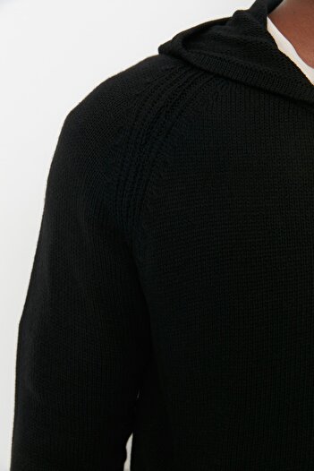 Trendyol Collection Black Slim Fit Cardigan with Hood - TMNAW22HI1249