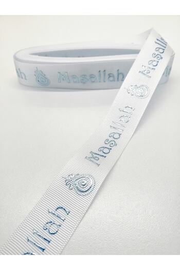 Hobigram Λευκή Μπλε Mashallah Κορδέλα Grosgrain με σχέδιο 2,5 cm 1 μέτρο – Κορδέλα, Κομψό Σχέδιο, Γυναικείο Αξεσουάρ