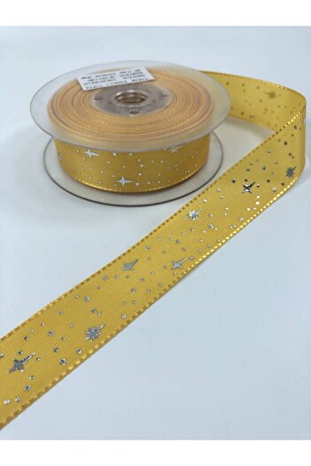 Hobigram Dark Yellow Star Patterned Taffeta Ribbon – Special Design, Accessory, Quality Production, Eye-Catching Style –