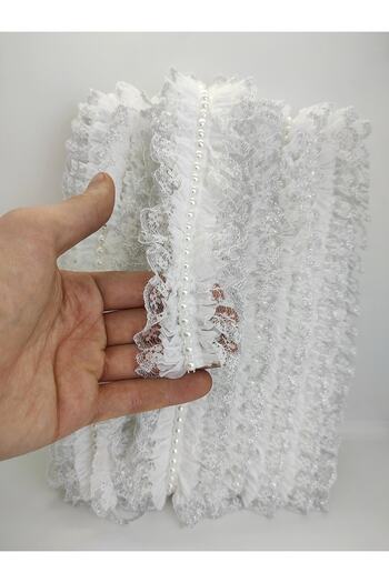 Hobigram Λευκή Ασημί Glitter Pearl Ruffle Κορδέλα – Προσαρμοσμένο Σχέδιο, Αξεσουάρ, Ποιοτική Παραγωγή, Εντυπωσιακό Στυλ –
