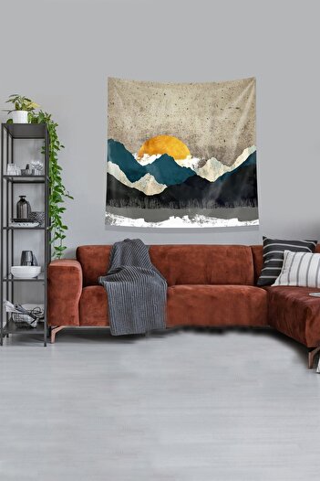 on the clouds Yellow Behind the Mountain Sun Stain Resistant Velvet Fabric Wall Cover Wall Tapestry Tapestry