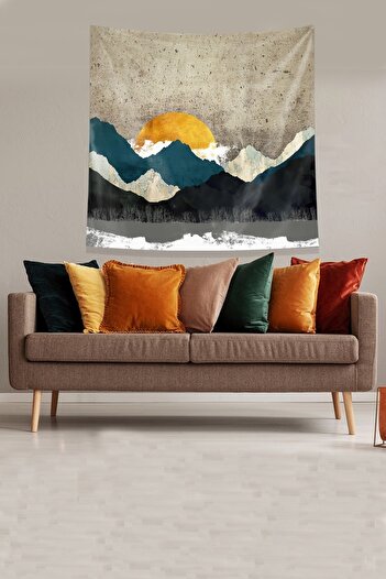 on the clouds Yellow Behind the Mountain Sun Stain Resistant Velvet Fabric Wall Cover Wall Tapestry Tapestry