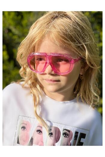 QUEEN AKSESUAR New Trend Fashion Full Protection Uv400 Pink Transparent Glitter Girls' Sunglasses