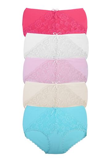 Zena 5-Piece High Waist Lace Detailed Cotton Plus Size Women's Panties
