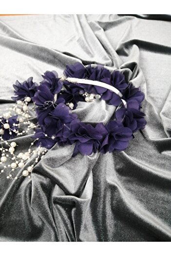 Hobigram Navy Blue Laser Cut Floral Crown with Earrings Crown Organization Henna Crown Bride Crown Maternity Crown