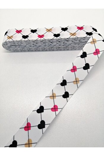 Hobigram Panglică Grosgrain cu Motiv Inimă Albă 2,5 Cm 1 Metru – Panglică, Design Elegant, Accesoriu Femei