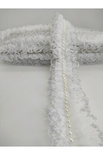 Hobigram Λευκή Ασημί Glitter Pearl Ruffle Κορδέλα – Προσαρμοσμένο Σχέδιο, Αξεσουάρ, Ποιοτική Παραγωγή, Εντυπωσιακό Στυλ –