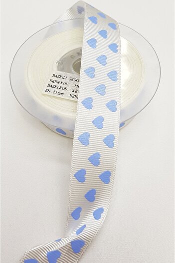 Hobigram Blue Heart Printed Ribbon 2,5 cm – Κορδέλα, Κομψό Σχέδιο, Γυναικείο Αξεσουάρ – Κορδέλα