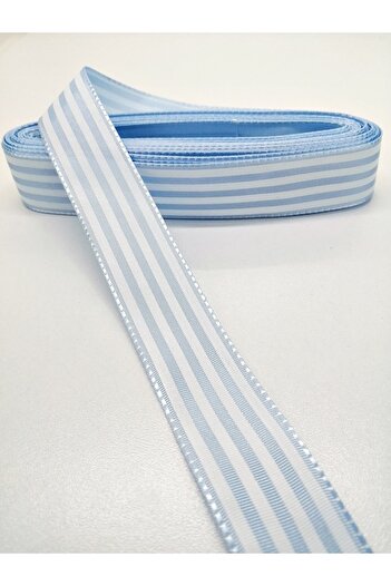Hobigram Panglică Tafta în dungi Baby Blue 2,5 Cm 1 Metru – Panglică, Design Elegant, Accesoriu Femei – Panglică