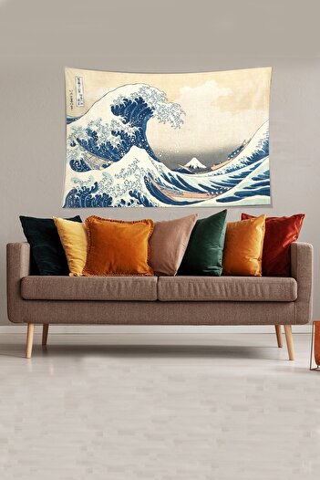 on the clouds Beige-blue Katsushika Hokusai Series Stain Resistant Velvet Fabric Wall Cloth Wall Carpet Tapestry