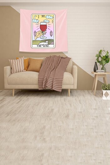 on the clouds Pembe Wine Şarap Tarot Kartı Leke Tutmaz Kadife Kumaş Duvar Örtüsü Duvar Halısı Tapestry