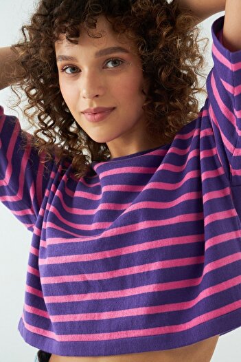 JU Pink Striped Cotton Purple Knitwear Sweater