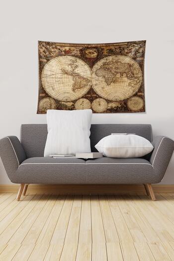 on the clouds Brown World Map Patterned Stain Resistant Velvet Fabric Wall Cloth Wall Carpet Tapestry
