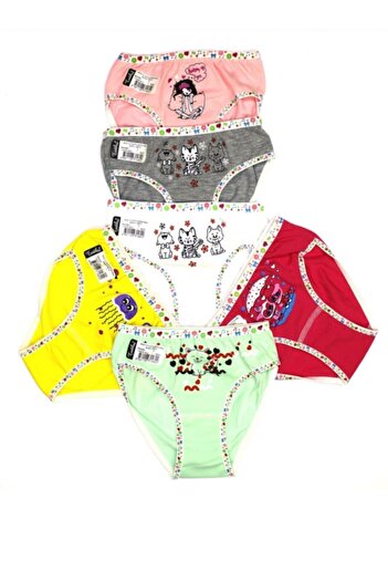 Tutku Girl's Mixed Colors Front Printed Panties, Pack of 6