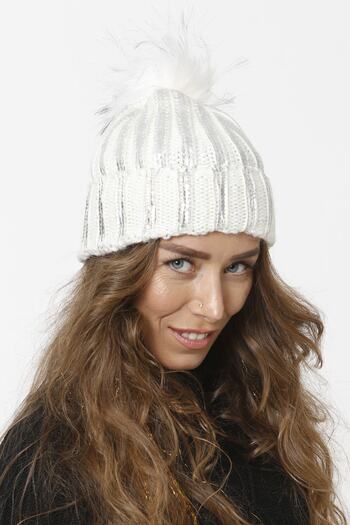 Vemod 75 Foil Printed Folded Pompom Knitwear Knitted Beanie - Bone