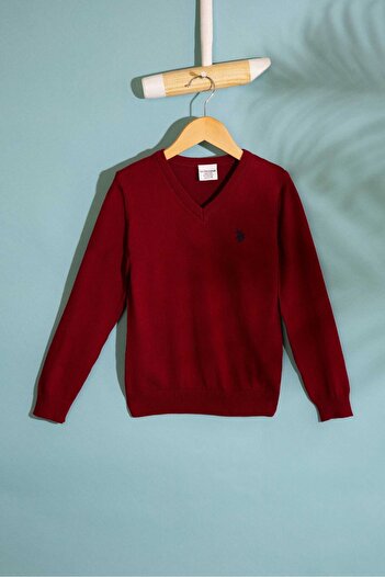 U.S. Polo Assn. Pulover tricotaj pentru băiat roșu Claret