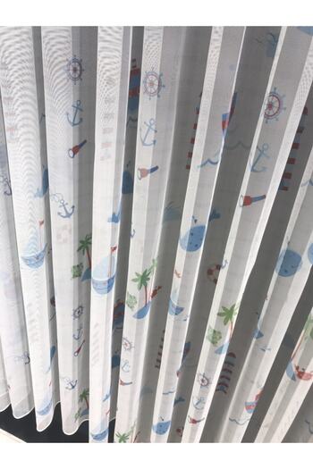 Brillant Children's Room Tulle Curtain Sailor Pattern 1 E 3 Regular Pleats