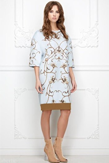 Faberlic Gray Half Sleeve Monogram Dress Size 34