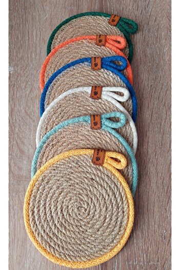 HandmadeSNM Straw Coaster Set of 6, Colorful Coaster, Fireproof