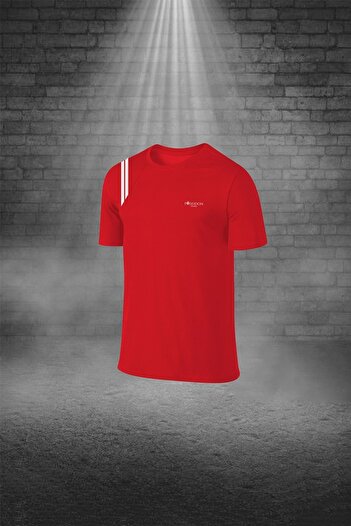POSEIDON STORM Plus Size Men's Red Dri-fit Fabric Comfortable Pocketed Crew Neck T-Shirt Shorts Bottom Top T for Sports