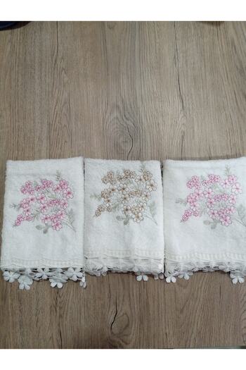 Nurpak 3lü 30x50 Bamboo Nakışlı Güpürlü Havlu