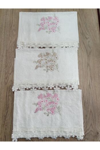 Nurpak 3lü 30x50 Bamboo Nakışlı Güpürlü Havlu