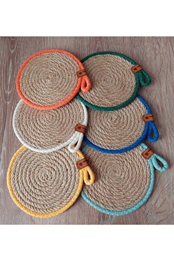 HandmadeSNM Straw Coaster Set of 6, Colorful Coaster, Fireproof