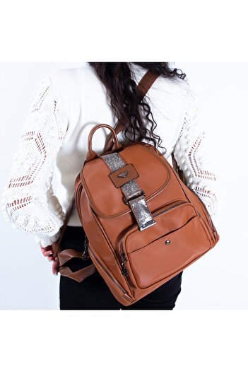 MEGA 603 Satin Women's Backpack Ladies Bag Brown