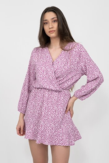 Soyo Rochie mini tricotată cu două piept cu model liliac
