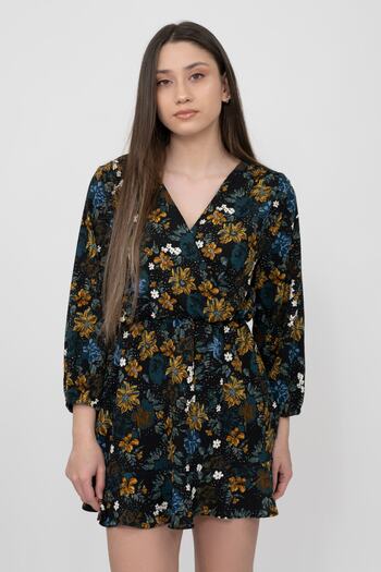Soyo Rochie mini tricotată cu două piept cu imprimeu floral de damă