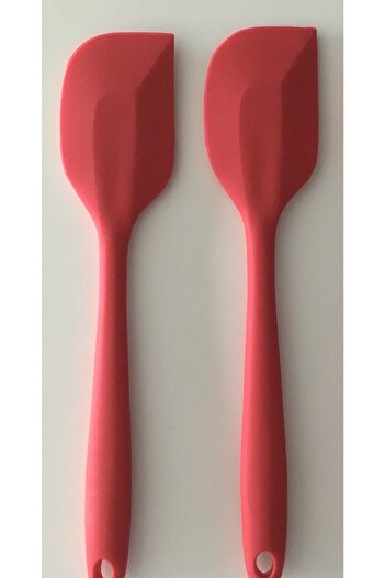 PİNK ROSE Bybirgül Large Size Silicone Fireproof Non-Stick Dough Scraper Flat Spatula Red Set of 2