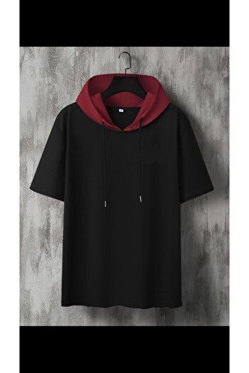 İmpavido Oversize Claret Red Hooded, Μαύρο T-shirt