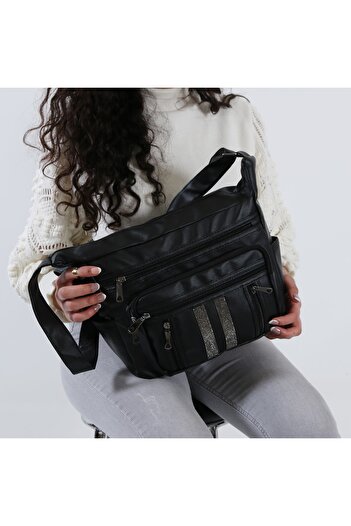 MEGA 108 Local Washed Leather Women's Crossbody Bag Black