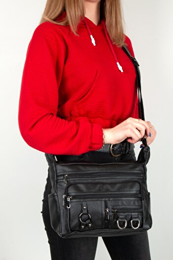 MEGA Women's Black Local Washed Leather Crossbody Bag