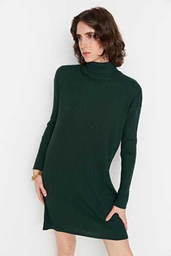 Trendyol Collection Σμαραγδένιο Πλεκτό Φόρεμα με ζιβάγκο