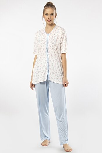 TÜREN 3370 Set de pijama pentru femei, cu imprimeu, cu nasturi, mărime mare