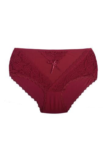 Zena Burgundy High Waist Tulle and Lace Detailed Cotton Women's Panties